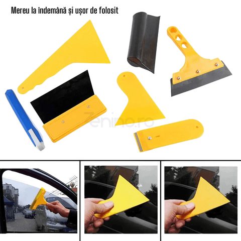 Kit 7 Accesorii pentru Montare Folii Adezive, Plastic, Otel si Silicon, Compact, Portabil, Uz Profesional si Amatori, Instalare Folii Geamuri, Reclame, Colantare Auto