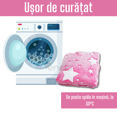 Patura cu Maneci Tip Hanorac, Gluga, Buzunar Marsupiu, din Fleece, Pufos, Confortabil, Mentine Caldura, Marime Universala, Imprimeu Fosforescent, Adulti si Copii
