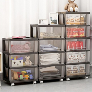 Organizer Trolley with Sliding Basket, 5 Levels, 98x40x33cm, White, Black