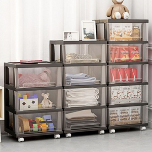 Carucior Organizator cu Cos Glisabil, 5 Niveluri, 98x40x33cm, Alb, Negru