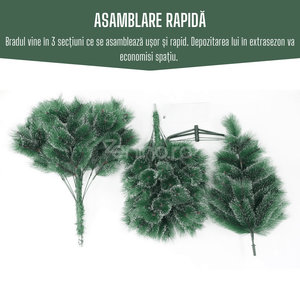 Brad Artificial de Craciun, Aspect Nins, Ramuri Stufoase, Rezistent, Suport Metalic