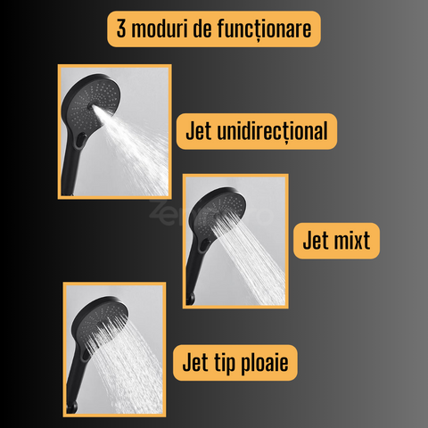 Sistem Complet de Dus tip Coloana de Dus, Cap de Dus Rotund Fix, Para de Dus Mobila, Setare Temperatura, 3 Moduri de Functionare, Suport Recipiente, Otel Inoxidabil