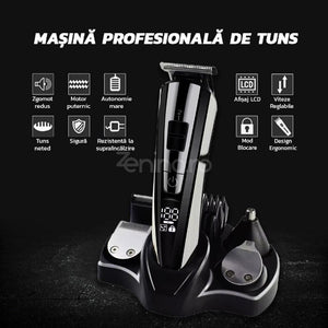 Masina de Tuns Barba si Parul 11in1, Afisaj LCD, 2 Trepte de Viteza, Autonomie 60 min, Nas, Suport, Acumulator USB, Gri/Cupru