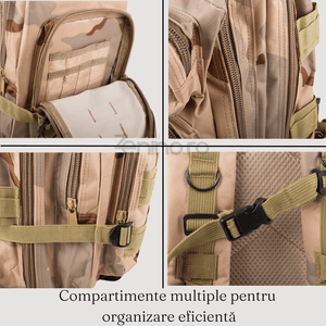 Rucsac Militar Tactic, pentru Drumetii, 30L, 2 Compartimente, Centuri de Prindere, Impermeabil, Material Rezistent,  43x24x25cm