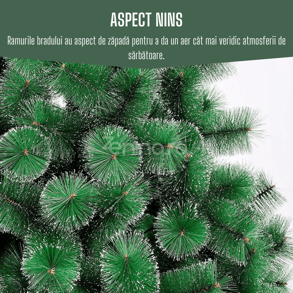 Brad Artificial de Craciun, Aspect Nins, Ramuri Stufoase, Rezistent, Suport Metalic