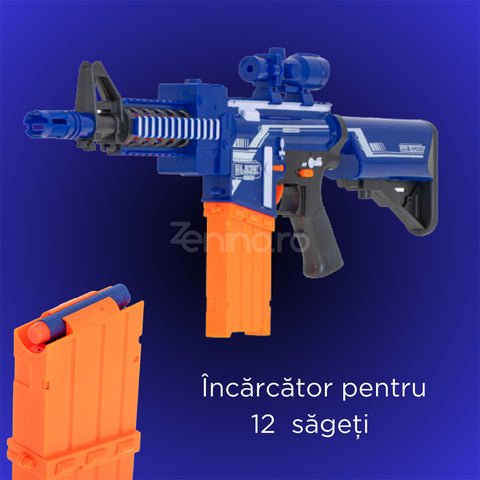 Pistol de Jucarie Blaze R Speed - 20 de Sageti din Spuma, Incarcator Detasabil, Luneta, Albastru