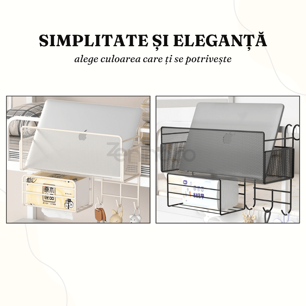 Organizator Suspendat, din Metal, 3 Carlige, Incapator, Rezistent, Negru/Alb, 25x37x13cm