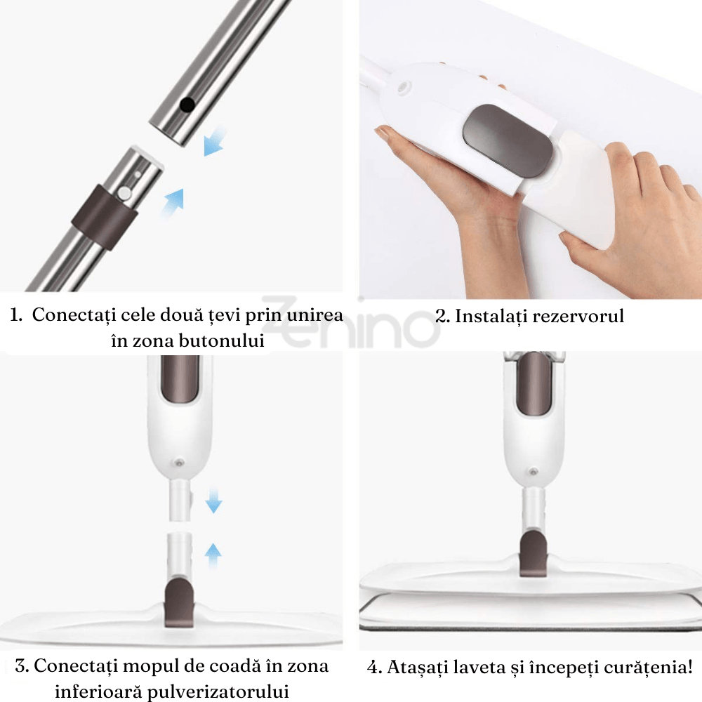 Mop Plat cu Pulverizator, Rezervor 350 ml, Multiple Suprafete, Curatare Eficienta, Rezerva din Microfibra