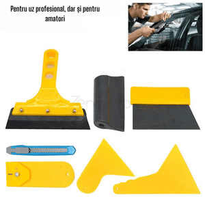 Kit 7 Accesorii pentru Montare Folii Adezive, Plastic, Otel si Silicon, Compact, Portabil, Uz Profesional si Amatori, Instalare Folii Geamuri, Reclame, Colantare Auto