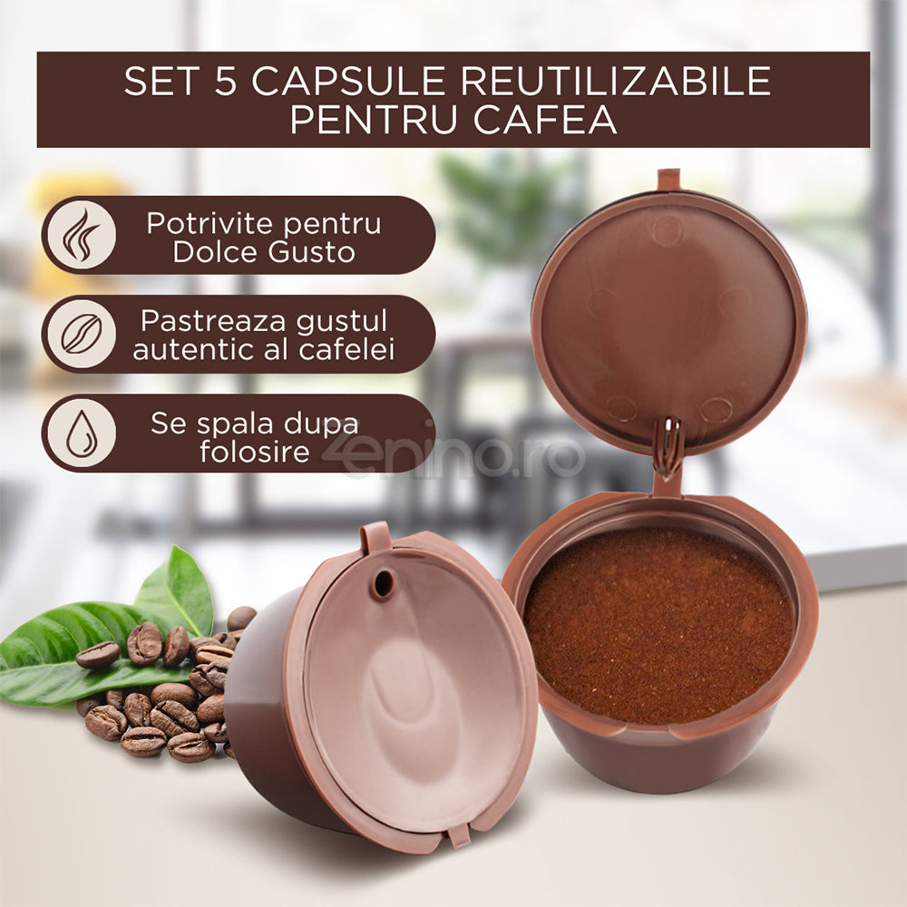 Set 5 Capsule Cafea - Reutilizabile, Compatibile cu Dolce Gusto, 9g, Plastic/Silicon,  Maro