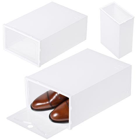 Set Cutii Depozitare Incaltaminte, Organizare Pantofi, Montare Impreuna, Protectie Impotriva Prafului, 32x21x12.5cm, Plastic, Alb/Transparent