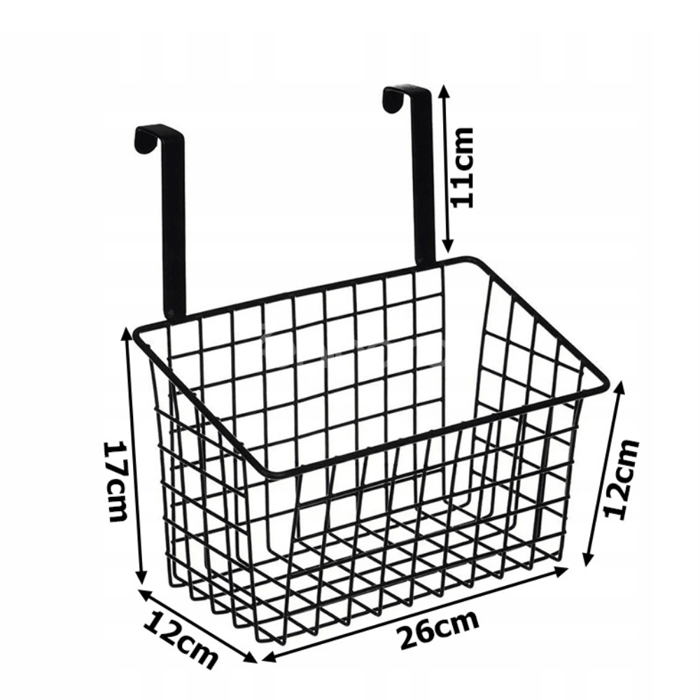 Cos Organizare Suspendat, Montare pe Usa, Carlige Incluse, din Metal, 26x12x17cm, Negru, Alb