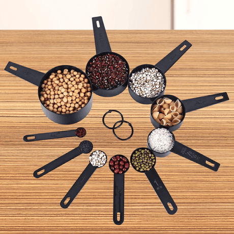 Set of 10 Measuring Cups, for Flour, Sugar, 25ml - 250ml, Dosing Ingredients, Plastic, Black