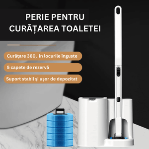 Perie Curatare Toaleta, Capete de unica folosinta, Igienizare, Curatare, 5 Rezerve, Fixare pe perete, Alb