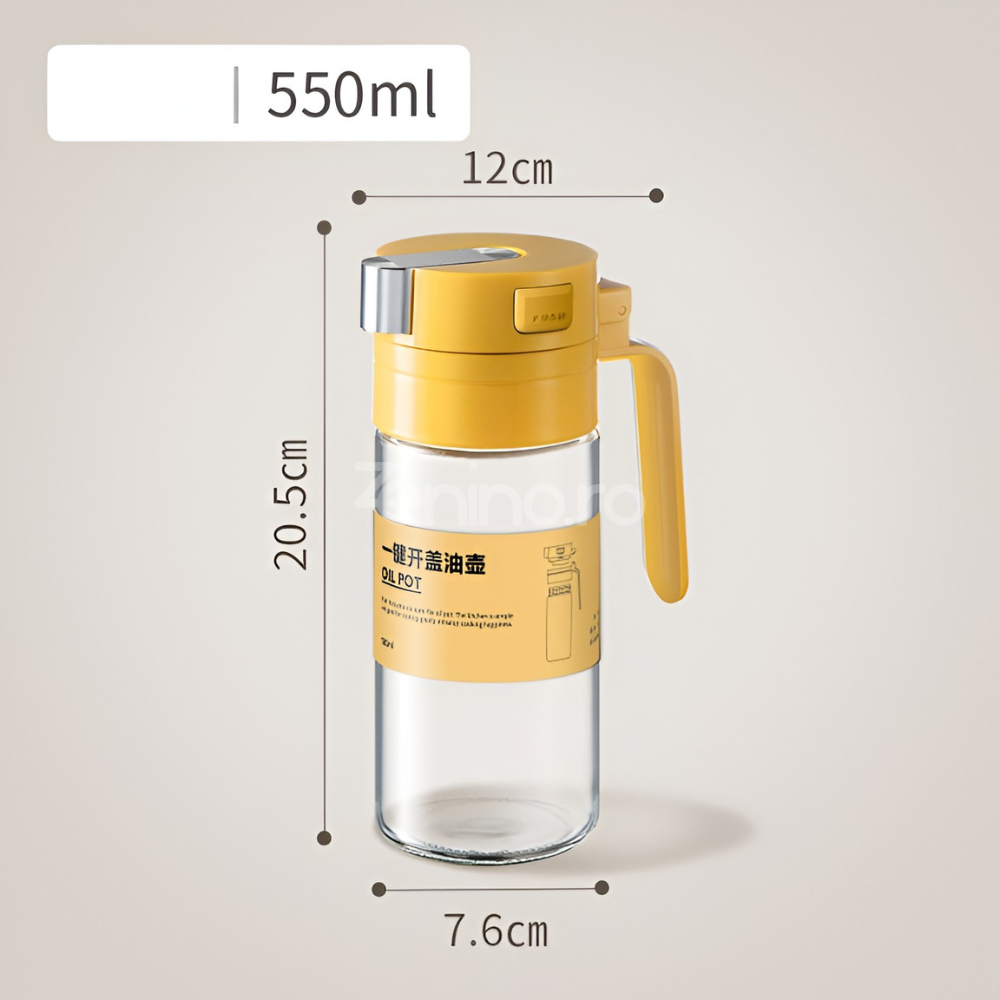 Dispenser Ulei, Capacitate 550ml, Deschidere/Inchidere Automata, Inductie Gravitationala, 20.5cm, Verde, Alb, Galben