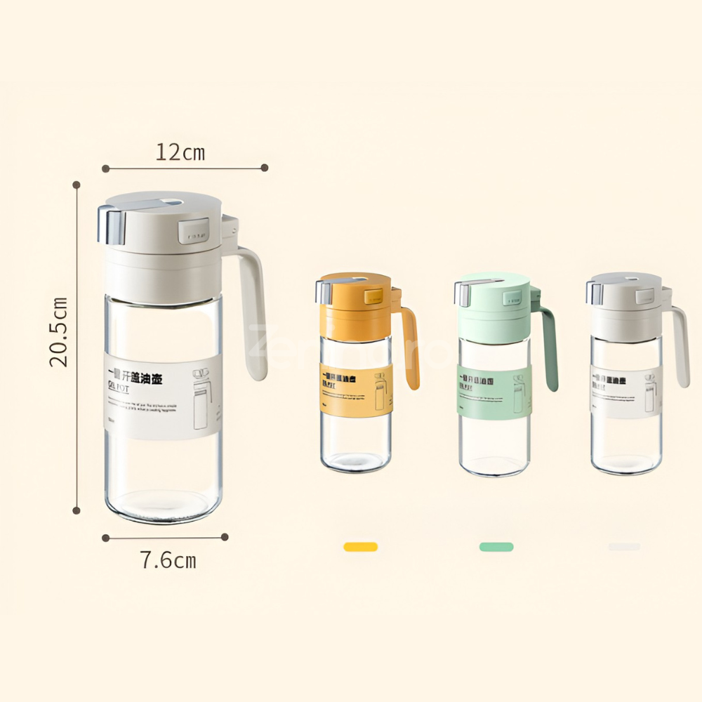 Dispenser Ulei, Capacitate 550ml, Deschidere/Inchidere Automata, Inductie Gravitationala, 20.5cm, Verde, Alb, Galben