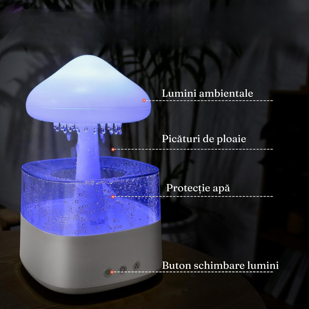 Umidificator 2in1, Lampa de Veghe, Efect de Ploaie, 10W, Incarcare USB