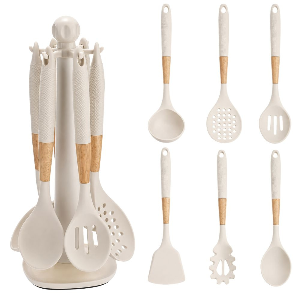Set 6 Ustensile Bucatarie, Suport Vertical, Anti-Zgarierturi, din Silicon