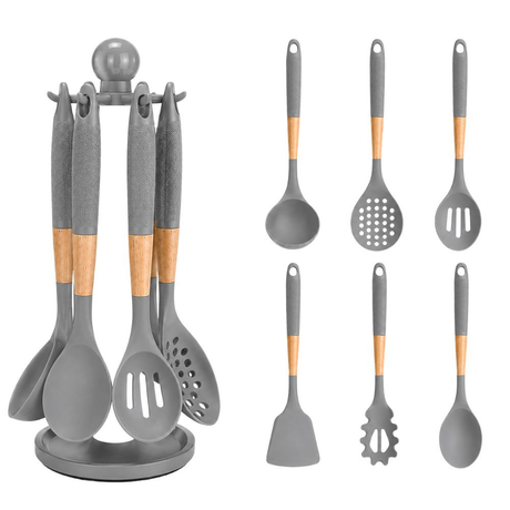 Set 6 Ustensile Bucatarie, Suport Vertical, Anti-Zgarierturi, din Silicon