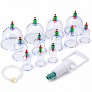 Set of 12 Massage Cupping Cups, Vacuum Pump, Anti-Cellulite, Therapy, Relaxation, White