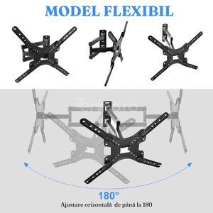 Suport Televizor, Fixare in Perete, Suruburi Incluse, Max.22kg., Unghi Ajustabil, Rotire 180, din Metal, Negru