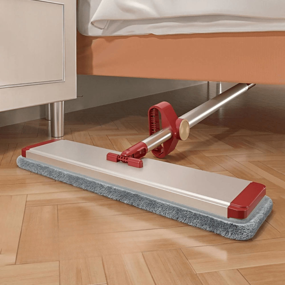 Mop Plat 2in1, Sistem de Stoarcere, 2 Lavete Microfibra, Maner Telescopic 130cm, Rotire 360, Rosu