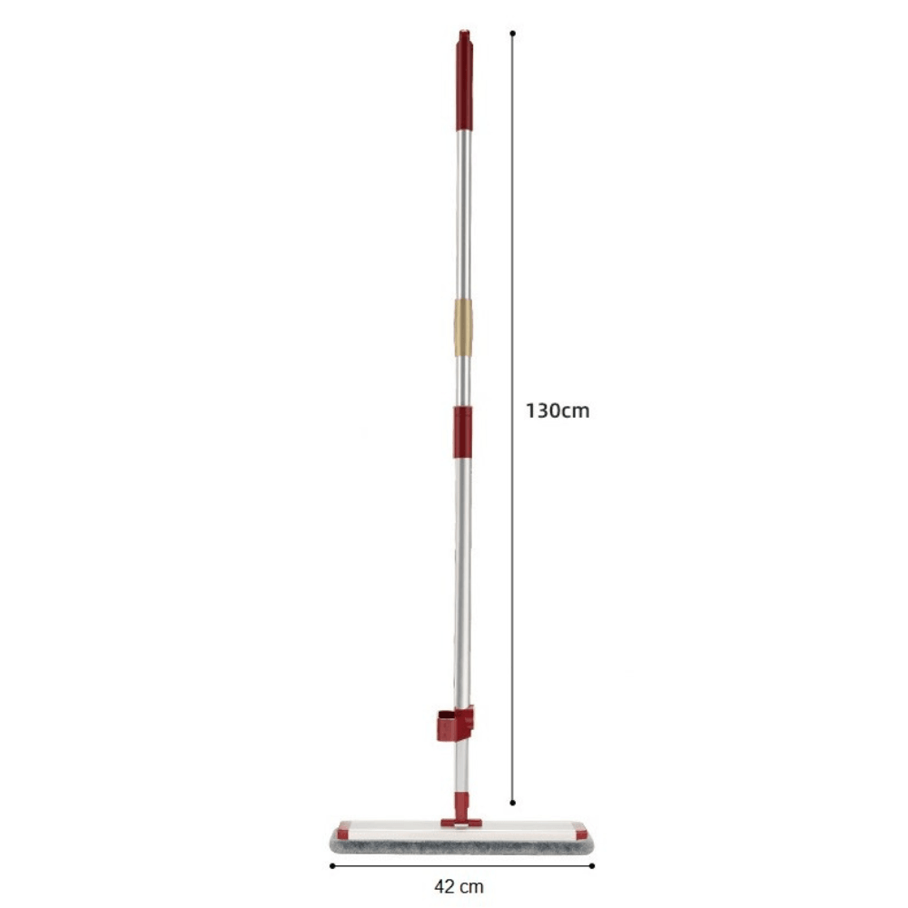 Mop Plat 2in1, Sistem de Stoarcere, 2 Lavete Microfibra, Maner Telescopic 130cm, Rotire 360, Rosu