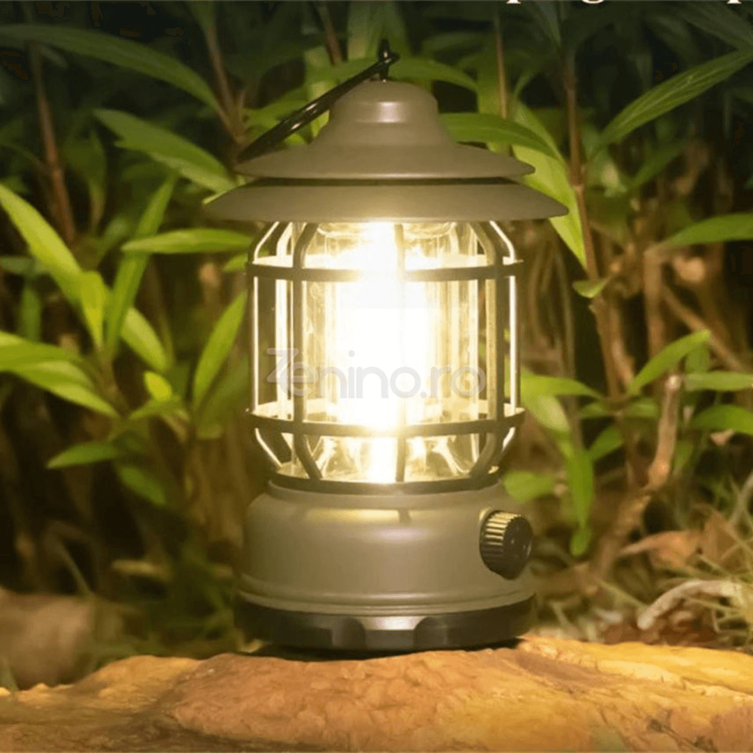 Преносима къмпинг лампа, 5W, тип фенер, 1200mAh, регулируем интензитет, 21 COB LED, USB зареждане, черна, зелена, червена