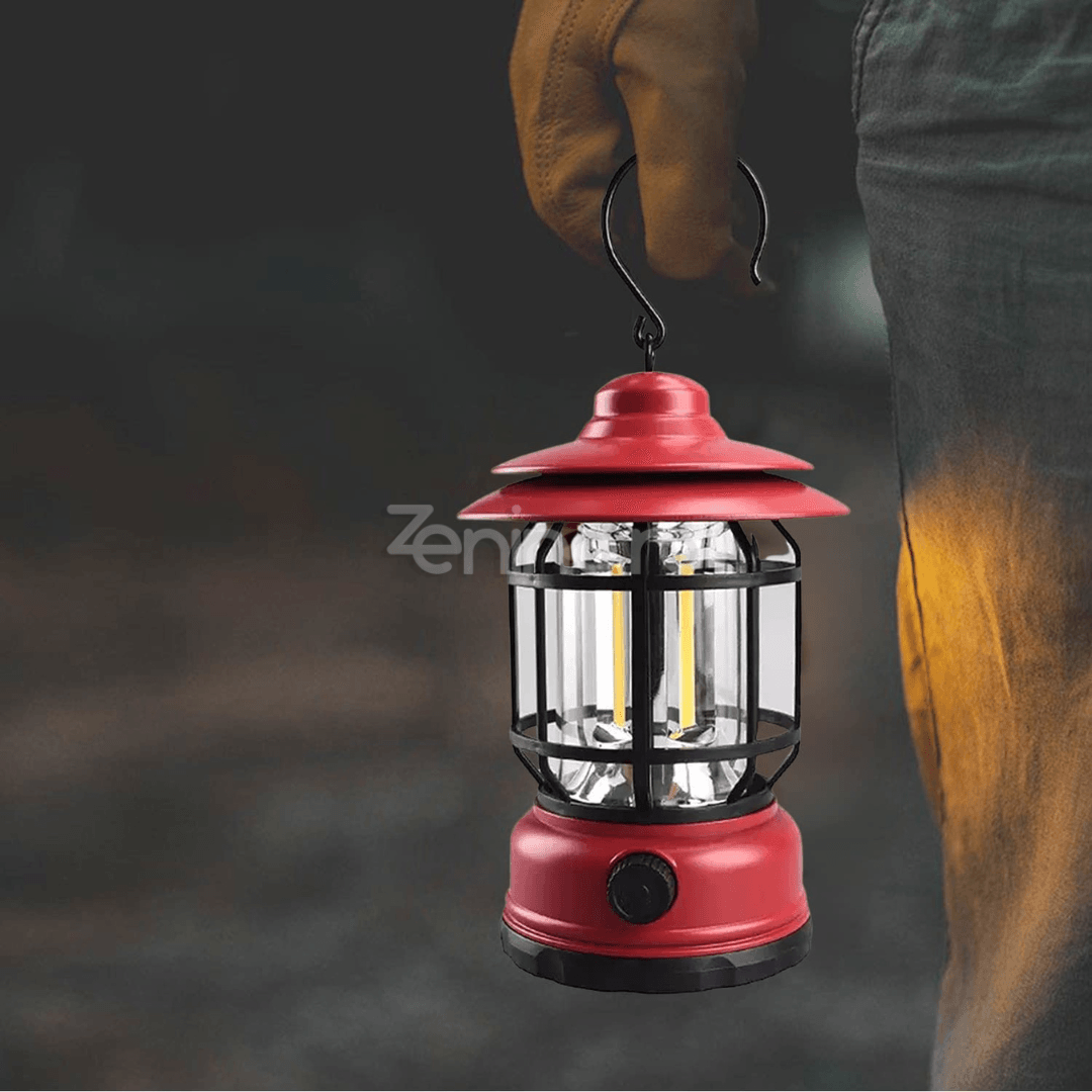 Преносима къмпинг лампа, 5W, тип фенер, 1200mAh, регулируем интензитет, 21 COB LED, USB зареждане, черна, зелена, червена