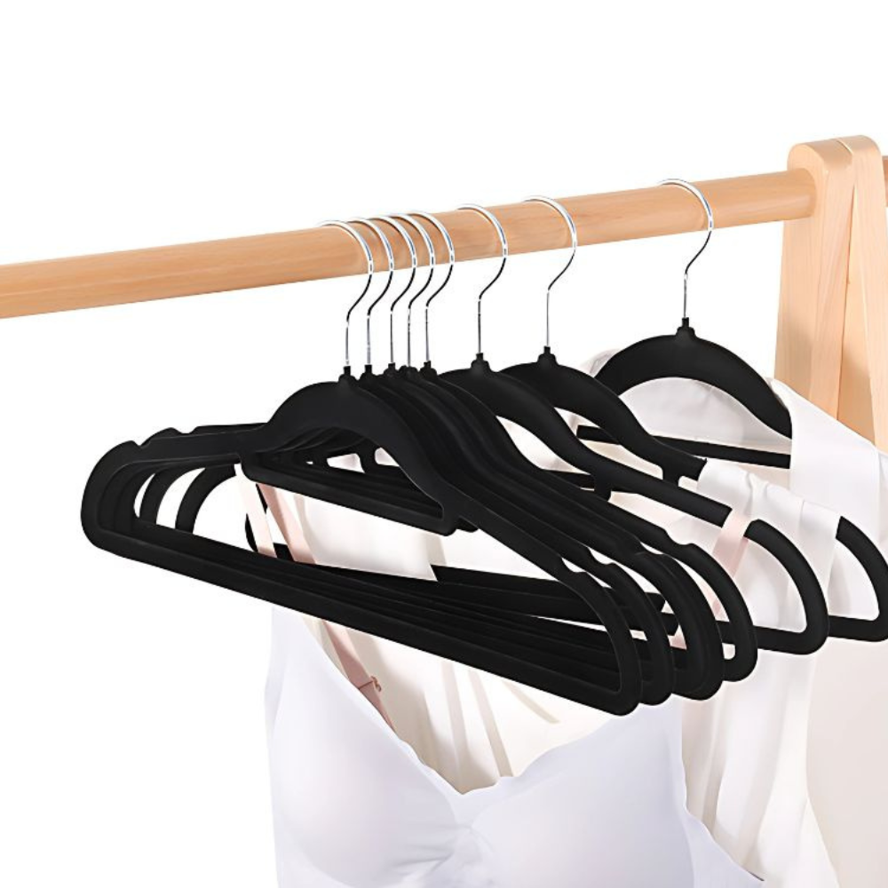 Velvet Hanger Set, Non-Slip, Steel Hook, Maximum Resistance 5 kg, Rounded Edges, Gray