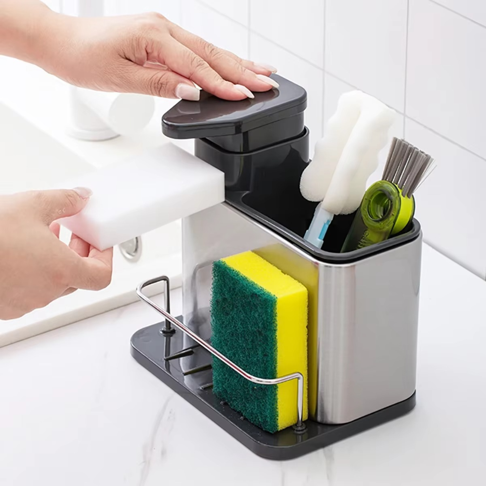 Dispenser Sapun 3in1, Compartiment Ustensile, Suport Burete, pentru Bucatarie