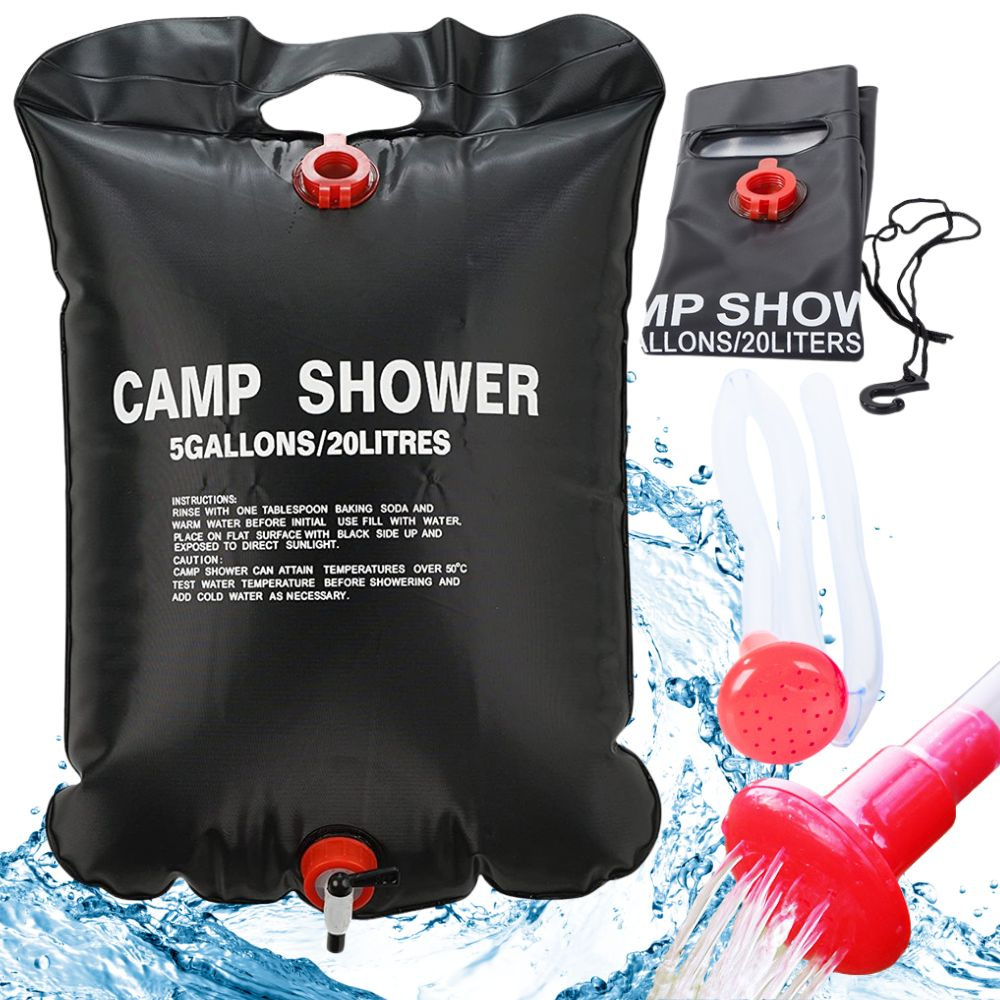 Portable Solar Heated Shower, for Camping, 20/40L, Leakproof Closure, Hanging Handle, Easy to Fill, Black