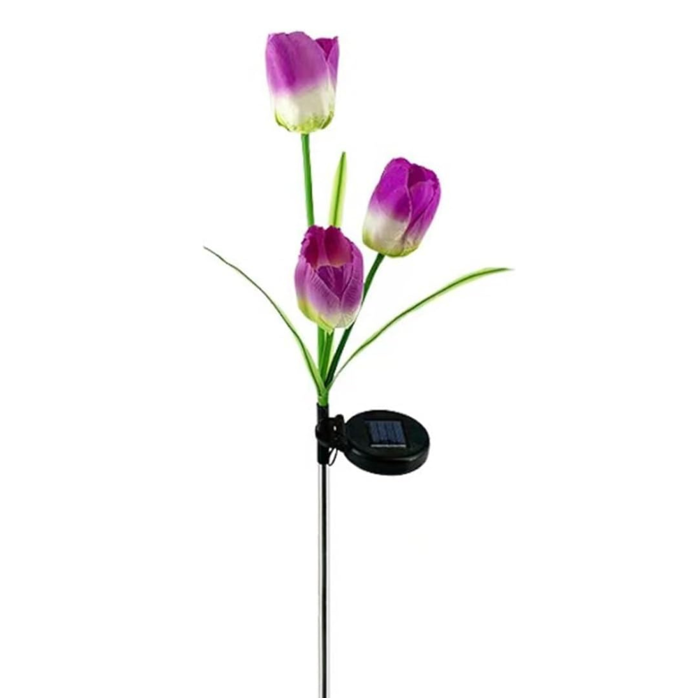 Комплект от 4 соларни лампи Zenino Tulip - 3 цветя на лампа, издръжливи, IP65, за монтаж на земята, 600mAh, 78 см, многоцветни