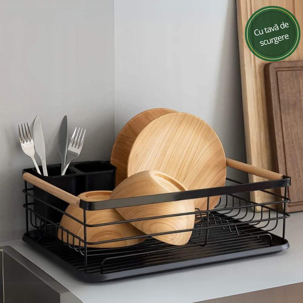 Stainless Steel Dish Dryer, Cutlery Holder, Draining Tray, 43x30.5x14cm