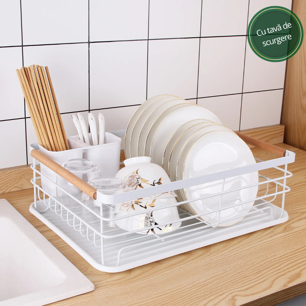 Stainless Steel Dish Dryer, Cutlery Holder, Draining Tray, 43x30.5x14cm