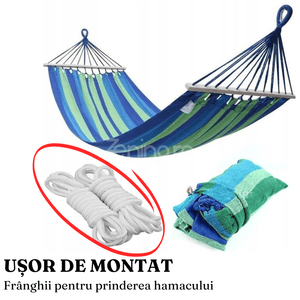 Garden Hammock, Wooden Bars, Fixing Ropes, 1/2 Persons, Maximum Load 200kg., Textile Material, Multicolor