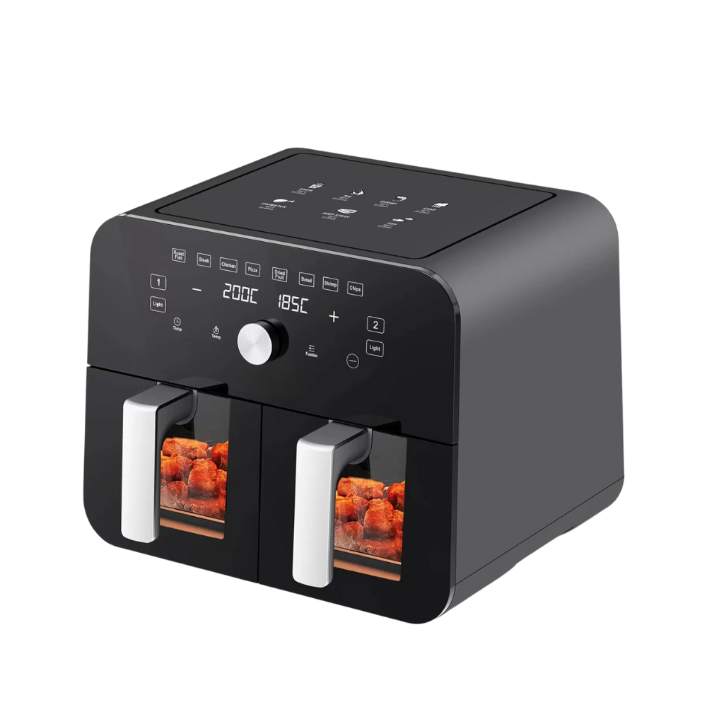 Double Hot Air Fryer, 2 Baskets, 10l Capacity, 2400W Power, Integrated Light, Touch Screen, Fast Cooking, Healthy Meals