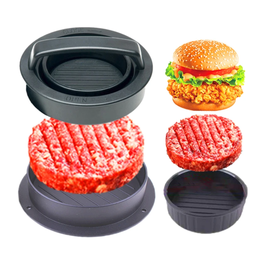 Presa Hamburger 3 in 1 Zenino - Fara lipire, Usor de Curatat, Simplu de Folosit, Diametru 16.5 cm, Negru
