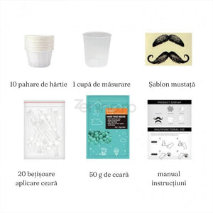 Kit Epilare Nas, 20 Betisoare de Aplicare, 50g Perle de Ceara, Cupa Masurare, Pahare de Hartie