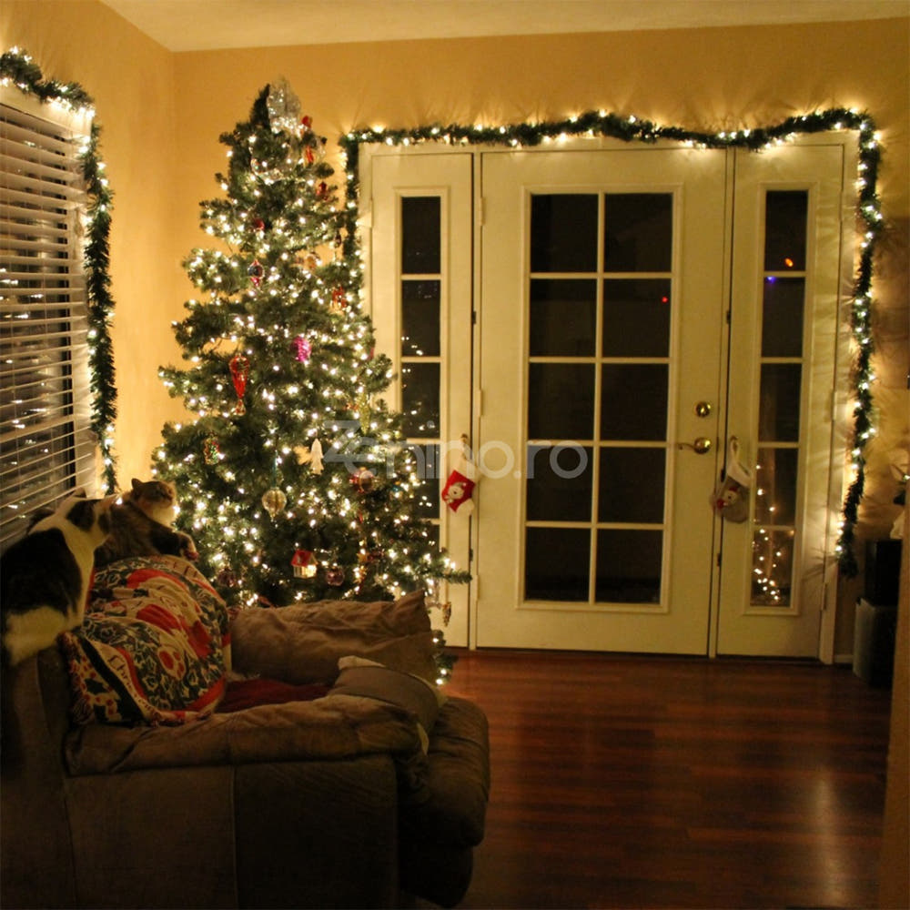 Instalatie de Craciun, Liniara, Becuri LED, Multicolor, 8 Jocuri de Lumini, Fir Negru, 220V, Controler