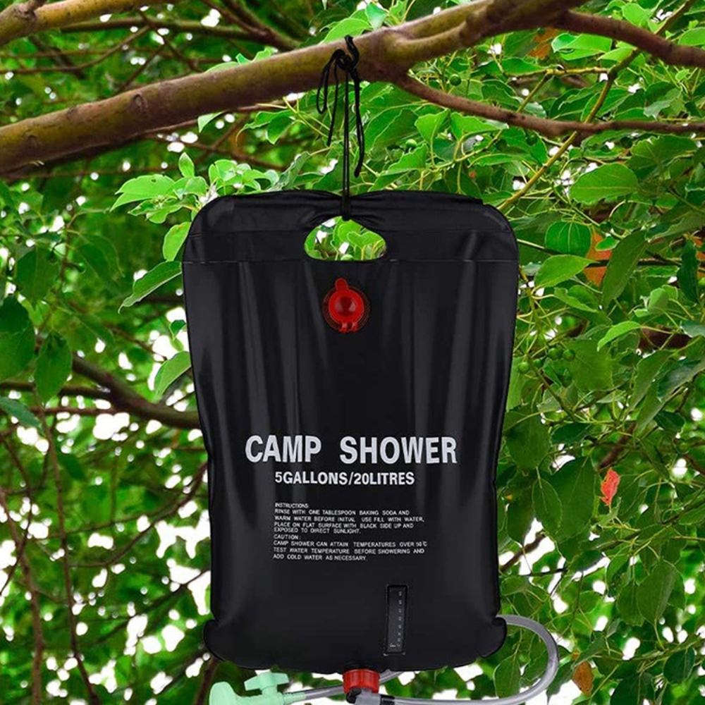 Portable Solar Heated Shower, for Camping, 20/40L, Leakproof Closure, Hanging Handle, Easy to Fill, Black