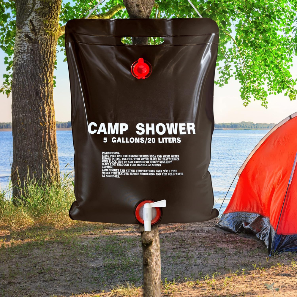 Portable Solar Heated Shower, for Camping, 20/40L, Leakproof Closure, Hanging Handle, Easy to Fill, Black