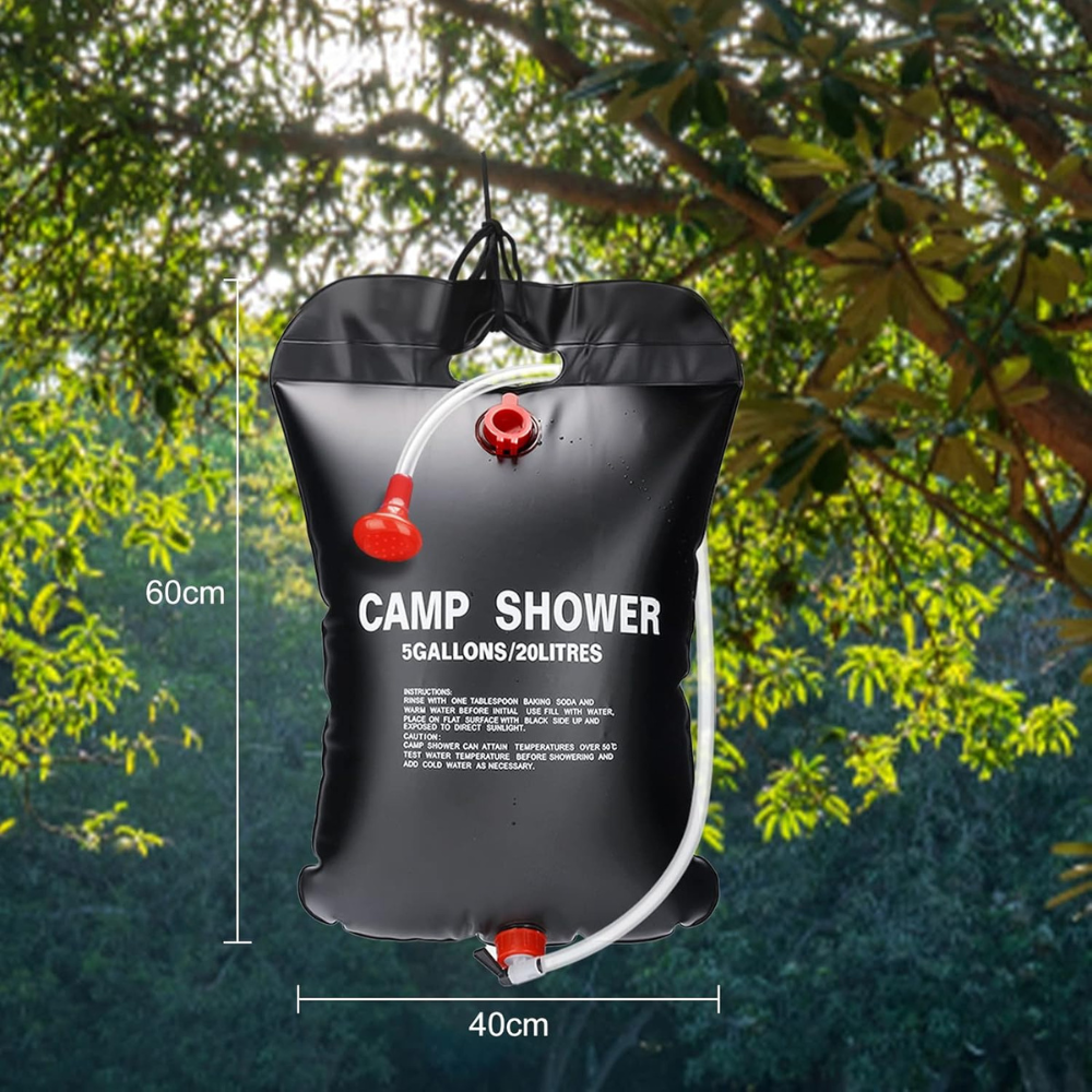 Portable Solar Heated Shower, for Camping, 20/40L, Leakproof Closure, Hanging Handle, Easy to Fill, Black