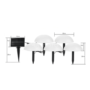 Set 5 Lampi Solare, Model Ciuperca, 1200mAh, cu Panou Solar, Fixare in Pamant, 15x16cm, Lumina Alb Cald/Rece