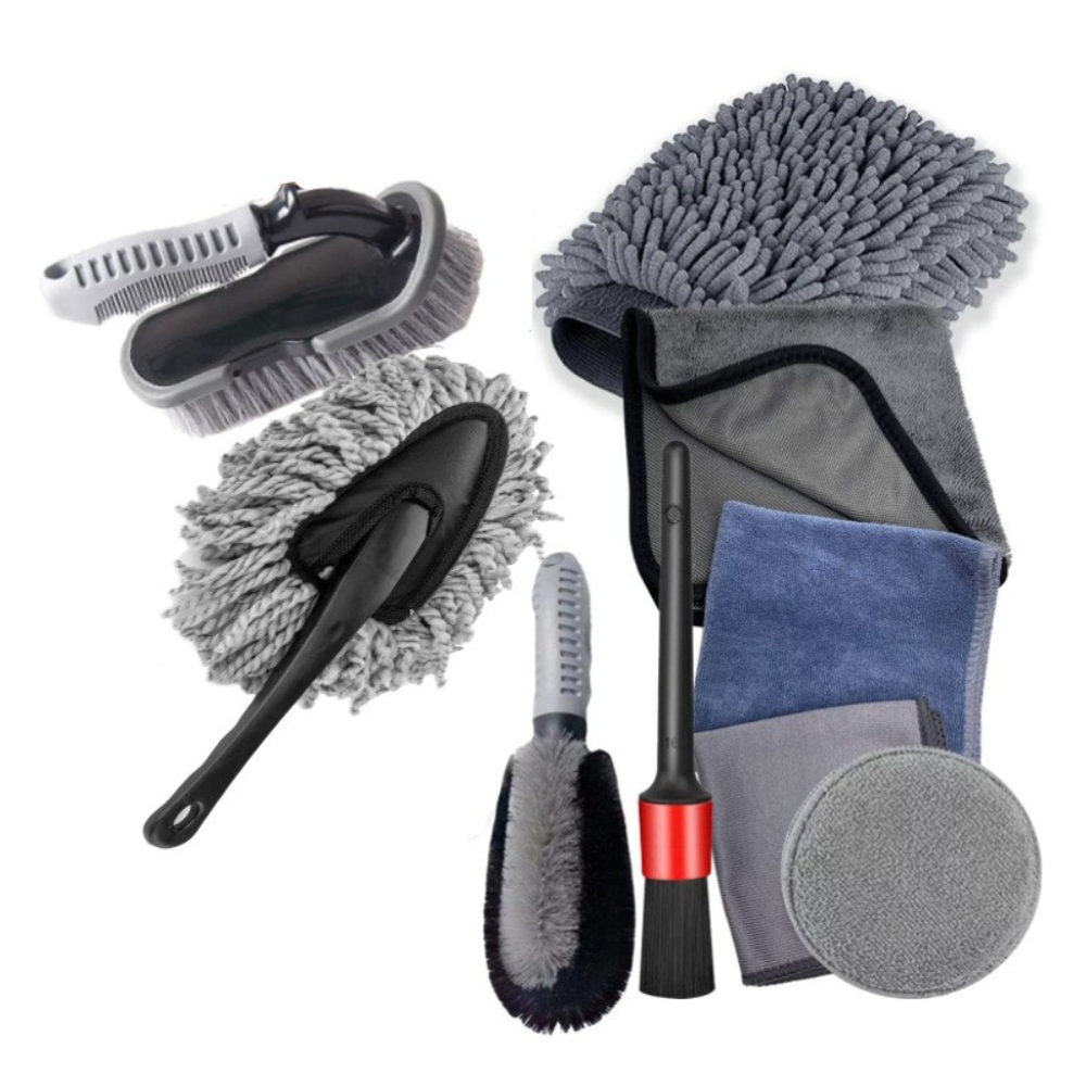 Car Cleaning Accessory Set, Microfiber Cloths, Tire Brush, Detailing Brush, Sponge, Interior/Exterior