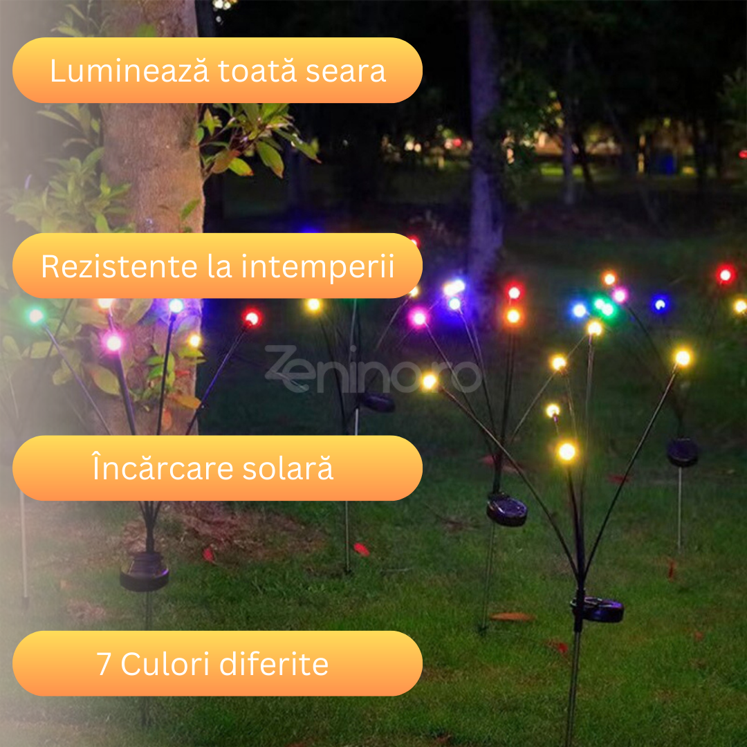 Lampa Solara Licurici, 6 Bulbi, pentru Gradina, IP65, Fixare in Pamant, Autonomie 8h, Inaltime 70 cm, Negru