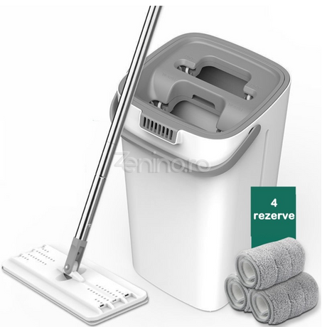 Microfiber Mop and Bucket Set, Fast Absorption, Hair Cleaning Teeth, 4 Refills, Efficient Cleaning, 5.7L, White