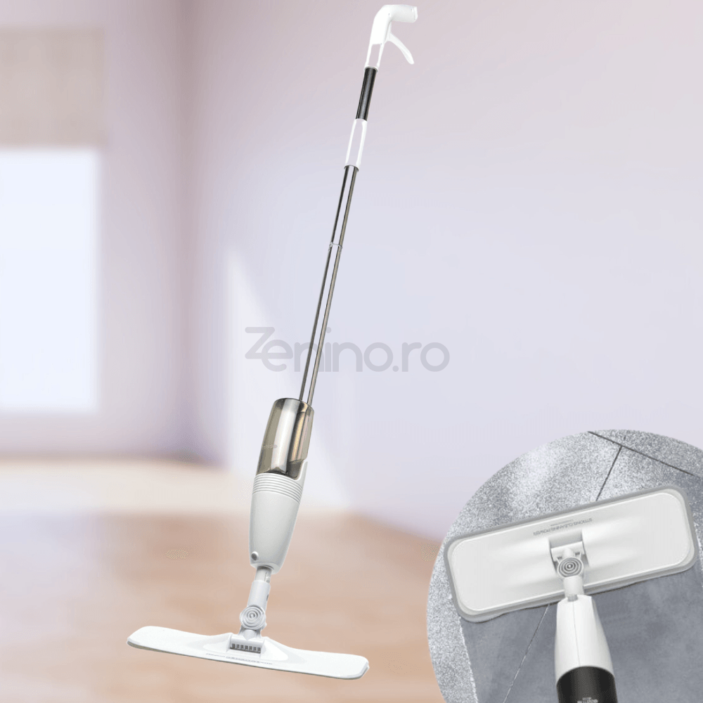 Mop Plat cu Pulverizator, Rezervor 350 ml, Multiple Suprafete, Compact, Maner Ergonomic, Curatare Eficienta, Usor de Manevrat, cu Doua Rezerve din Microfibra, 125 x 40 cm