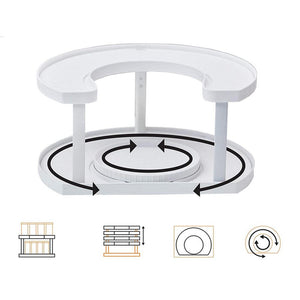 Organizator de Depozitare Condimente, Multifunctional, Ajustabil pe 3 Niveluri, Rotativ, 2 Rafturi,  Usor de Montat, Economisire Spatiu, Alb