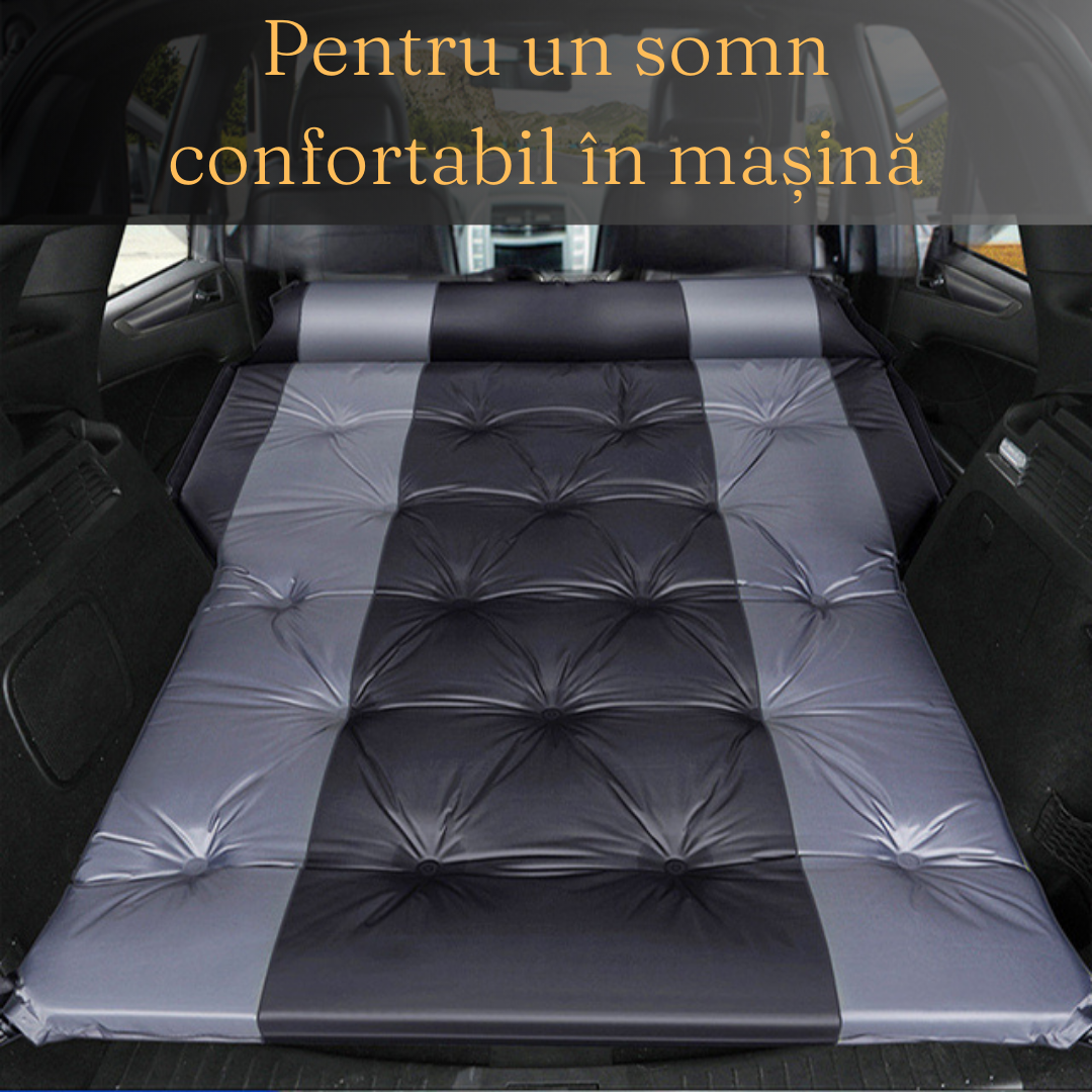 Saltea Gonflabila Auto - Tip Pat, Geanta Transport, Usor de Montat, Design Ergonomic, 180x120cm, Gri/Negru